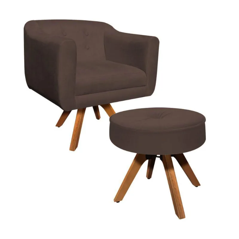 Kit 01 Poltrona E 01 Puff Julia Suede Marrom