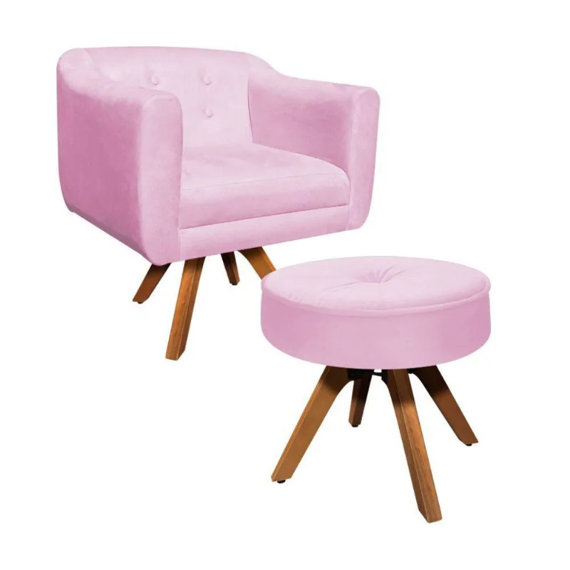 Kit 01 Poltrona e 01 Puff Julia Giratório Base