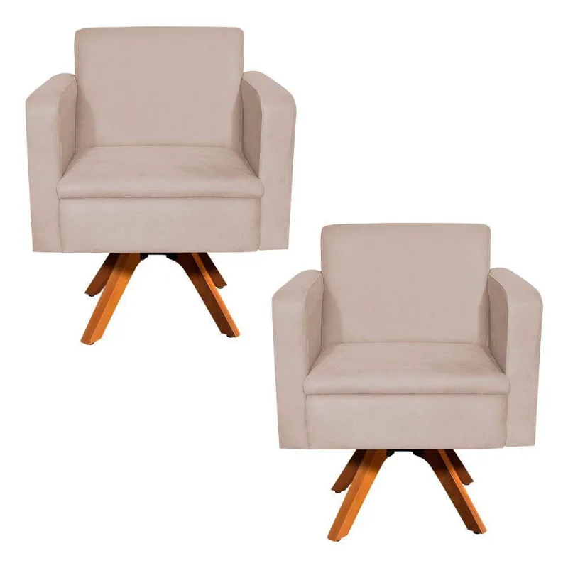 Kit 02 Poltronas Giratória Emília Bege