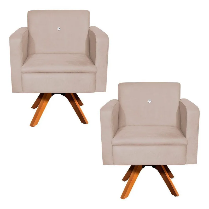 Kit 02 Poltronas Giratória Emília Mm30 Bege