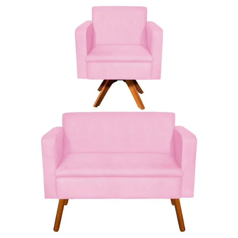 Kit 1 Namoradeira e 1 Poltrona Giratória Emília Rosa Bebê