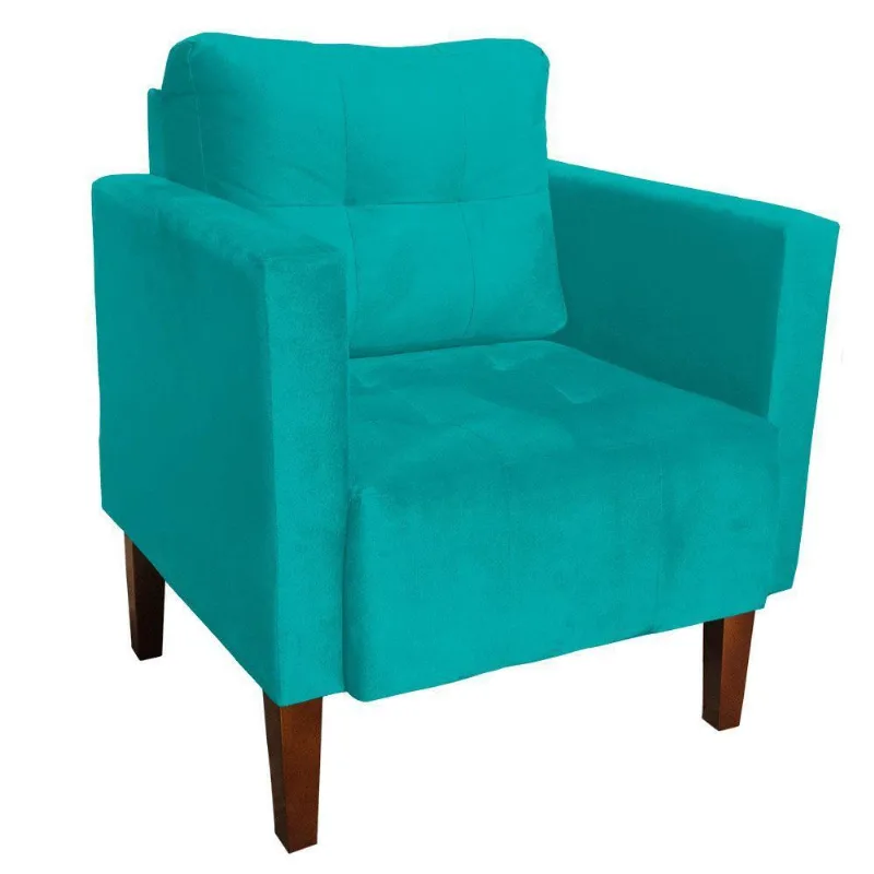 Poltrona Decorativa Lívia Suede Pés Chanfrado Azul Turquesa