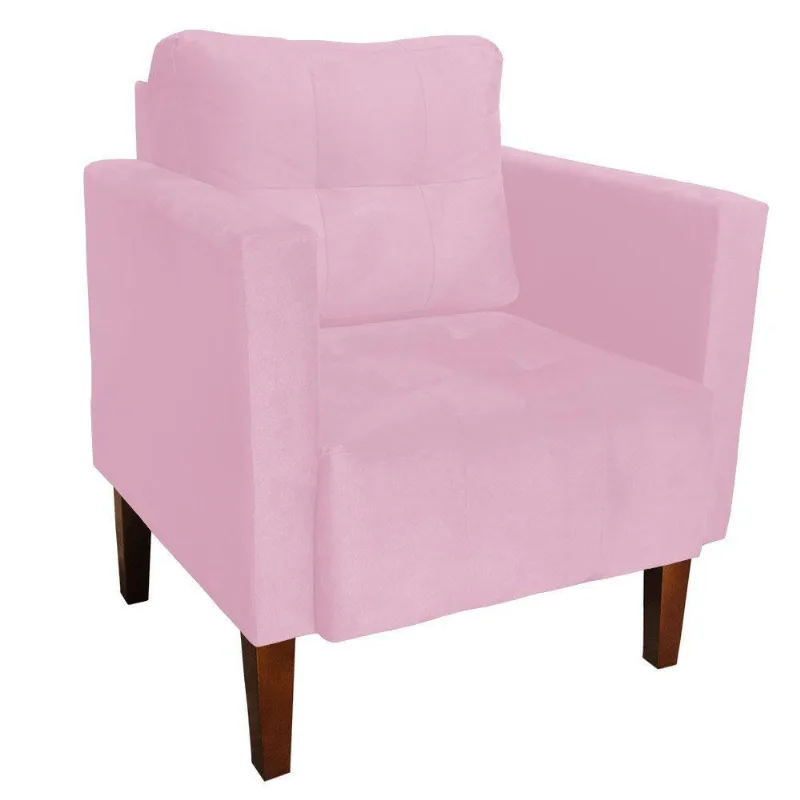 Poltrona Decorativa Lívia Suede Pés Chanfrado Rosa Bebê