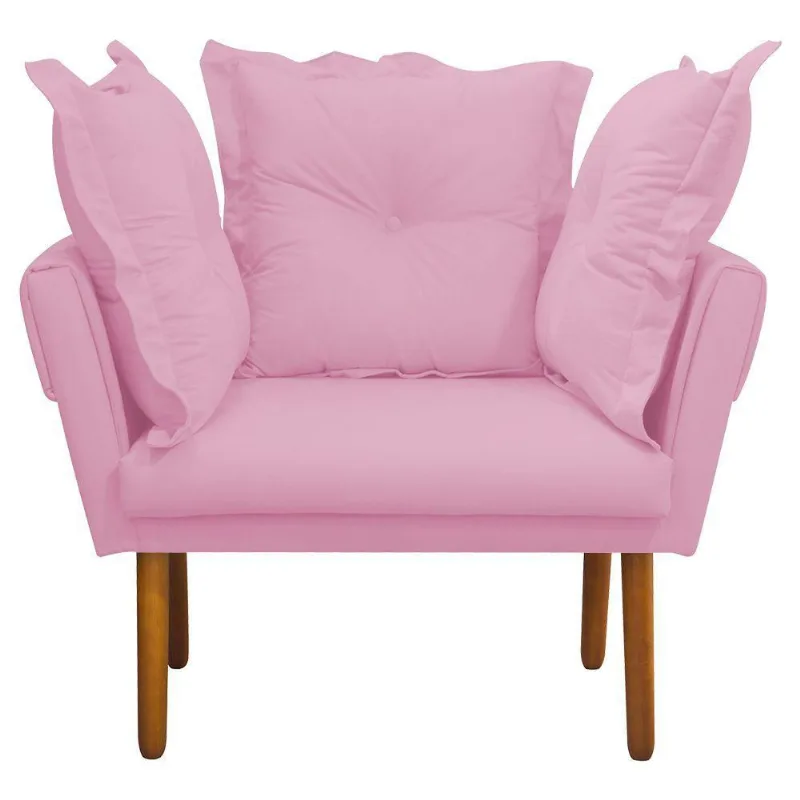 Poltrona Decorativa Londres Suede Pés Castanho Rosa Bebê