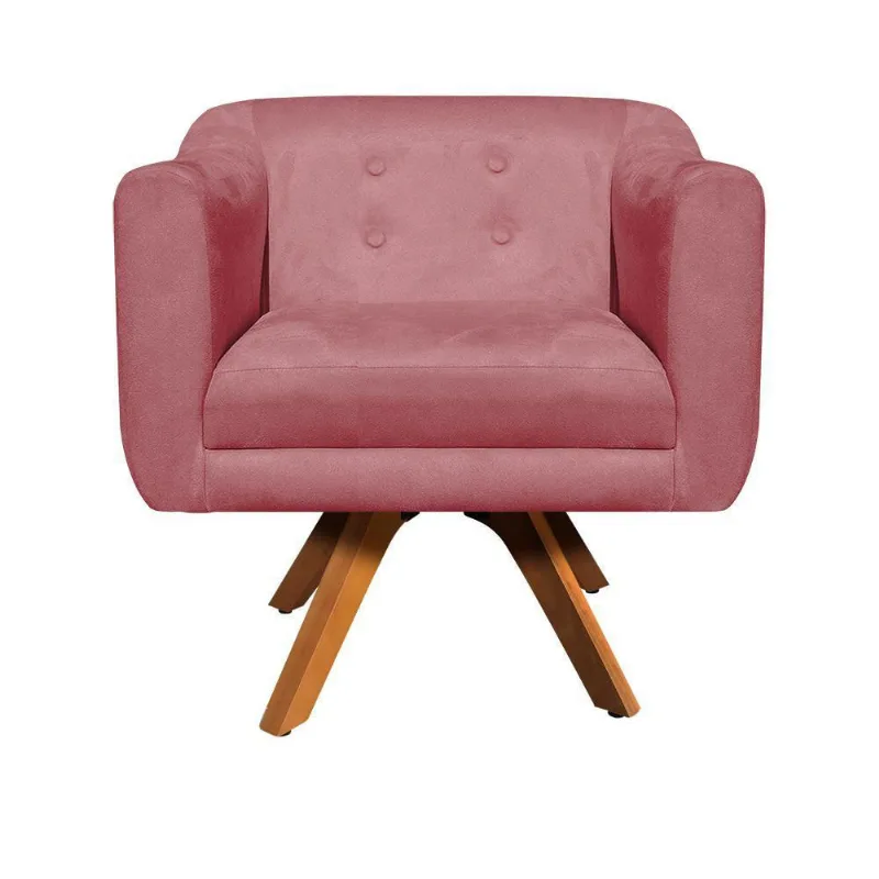 Poltrona Giratória Julia Suede Base Madeira D´rossi Rose