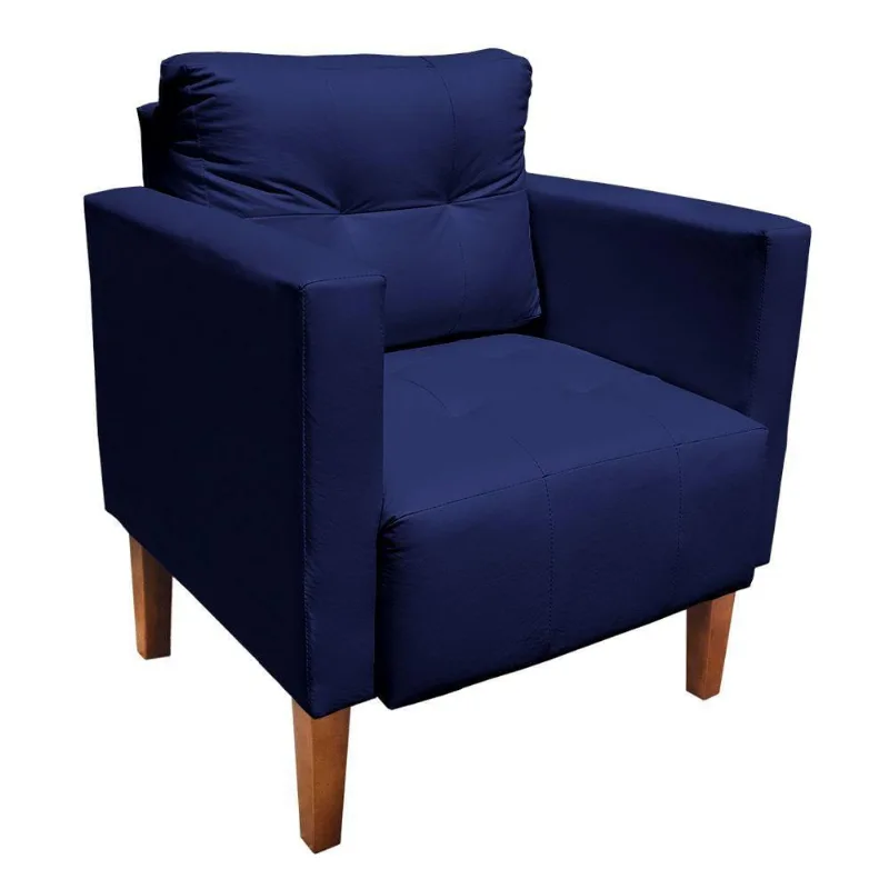 Poltrona Decorativa Lívia Corino Pés Chanfrado Azul Marinho