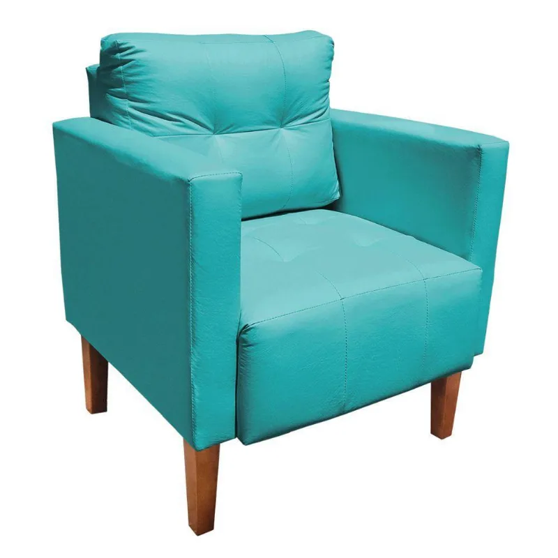 Poltrona Decorativa Lívia Corino Pés Chanfrado Azul Tiffany