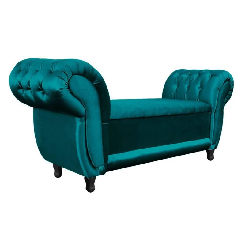 Recamier Baú Grécia Namoradeira Calçadeira Acetinado Azul
