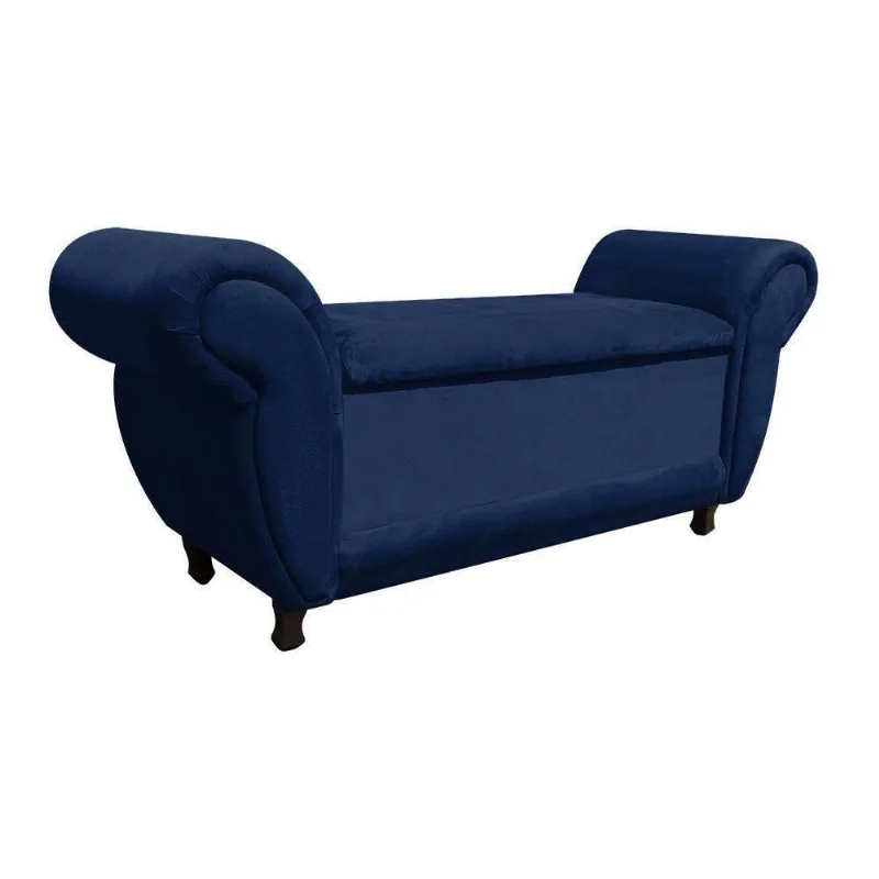 Recamier com Baú Itália Namoradeira Suede Azul Marinho