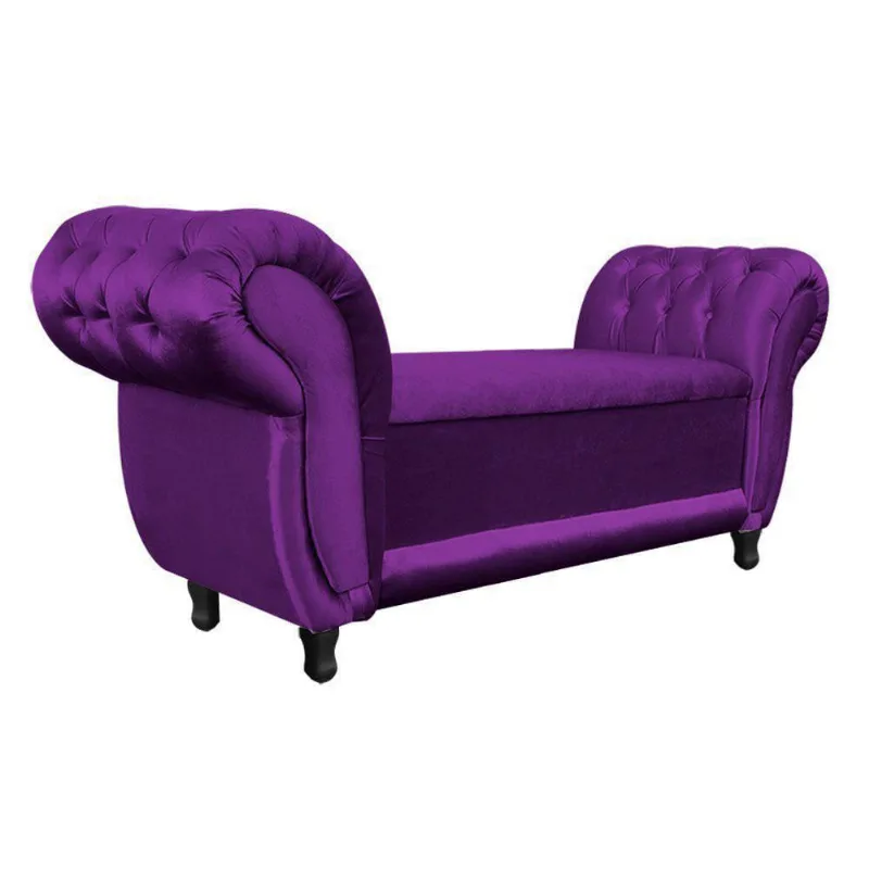 Recamier com Baú Grécia Namoradeira Acetinado Roxo D'Rossi