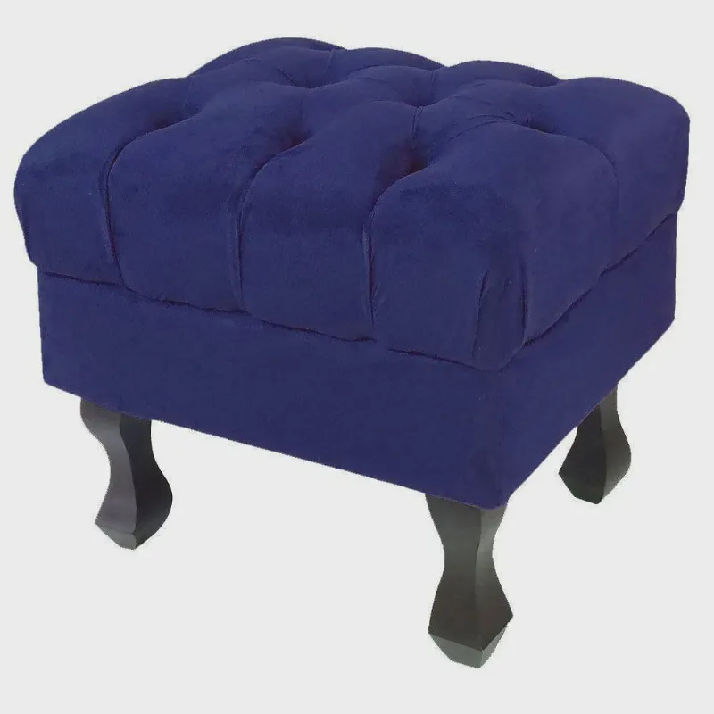 Puff Retrô Luis xv Capitonê Suede Azul Marinho - D'Rossi