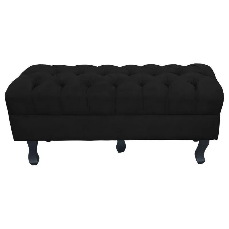Puff Retro Luis Xv Com Baú Capitonê 1 Metro Suede Preto