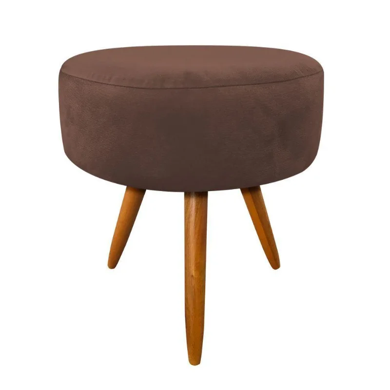 Puff Banqueta Berlim Redondo Suede Marrom Pés Castanho D´rossi