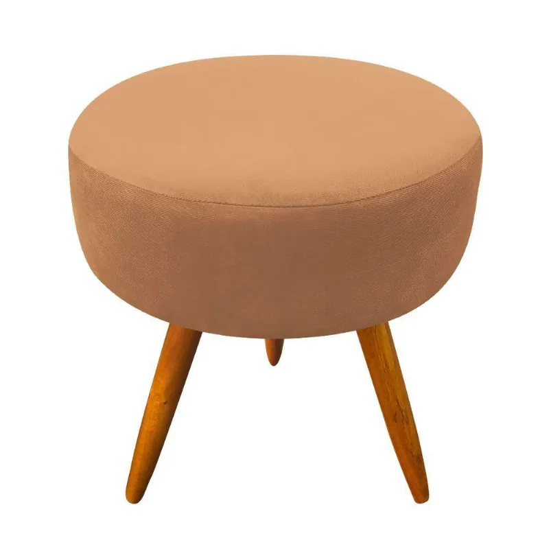 Puff Banqueta Berlim Redondo Suede Caramelo Sisal Pés Castanho D´rossi