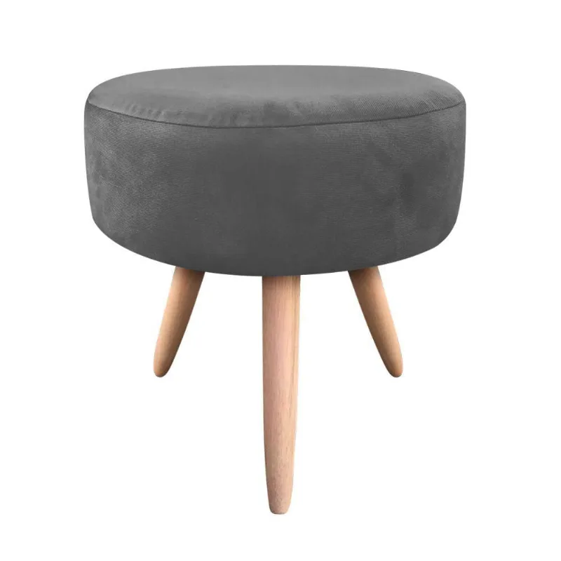 Puff Banqueta Berlim Redondo Suede Grafite Pés Natural