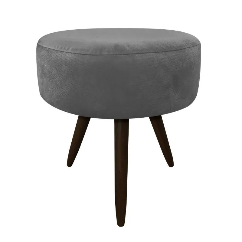 Puff Banqueta Berlim Redondo Suede Grafite Pés Tabaco