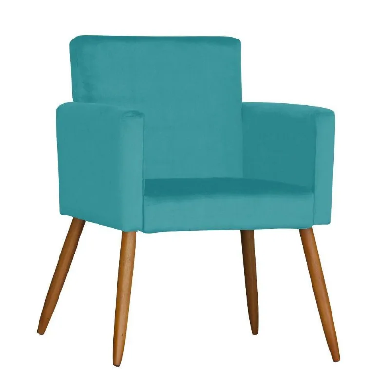 Poltrona Larissa Suede Turquesa Pé Palito De Madeira D´rossi