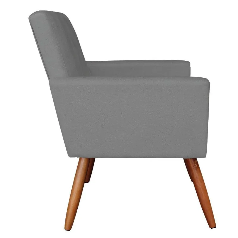 Poltrona Larissa Suede Grafite Pés Palito De Madeira D´rossi