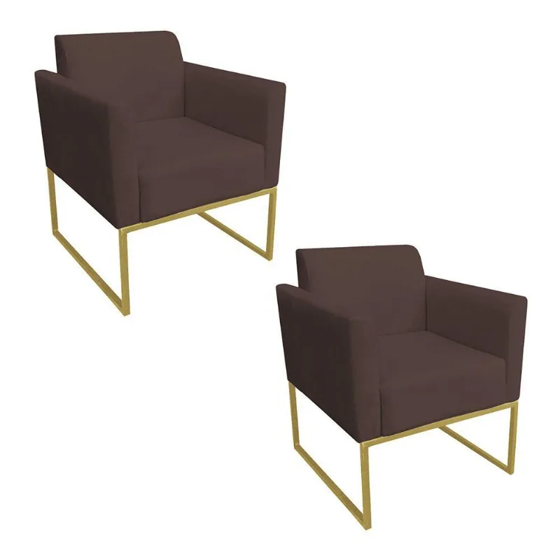 Kit 02 Poltronas Marisa Base Dourado Marrom