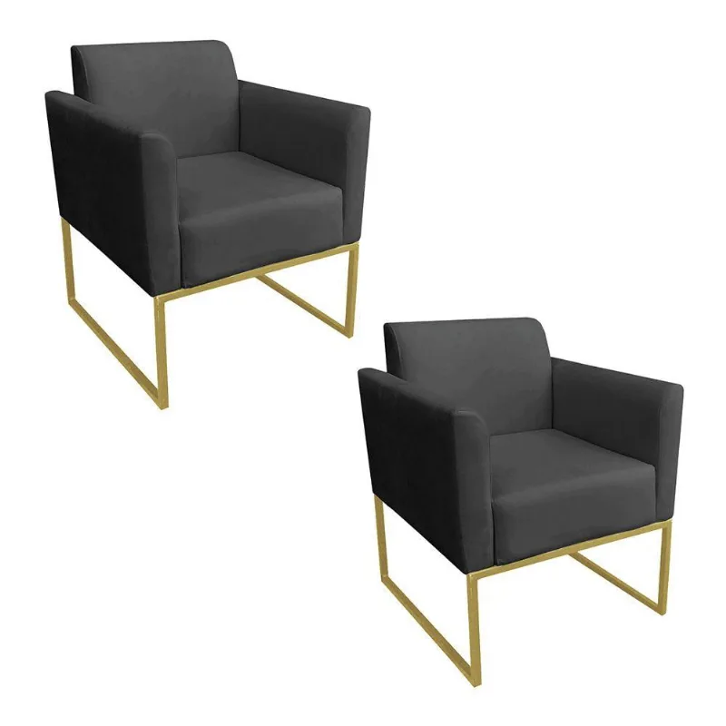Kit 02 Poltronas Marisa Base Dourado Preto
