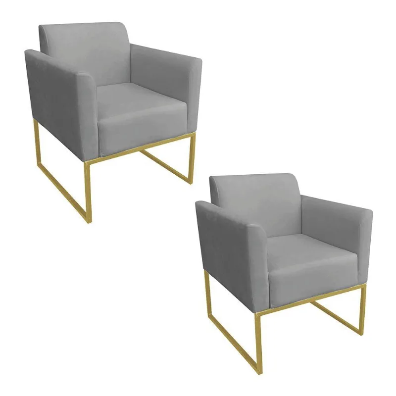 Kit 02 Poltronas Marisa Base Dourado Grafite
