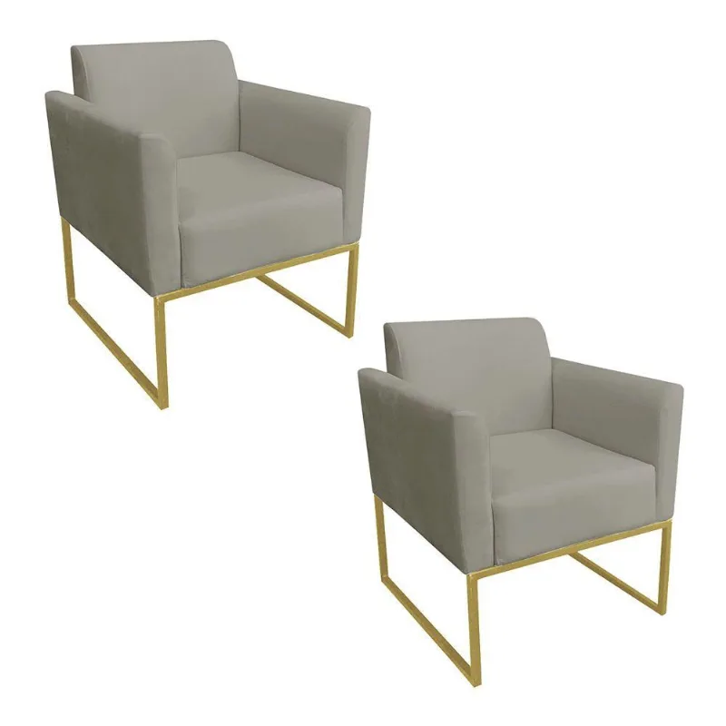 Kit 02 Poltronas Marisa Base Dourado Marrom Rato