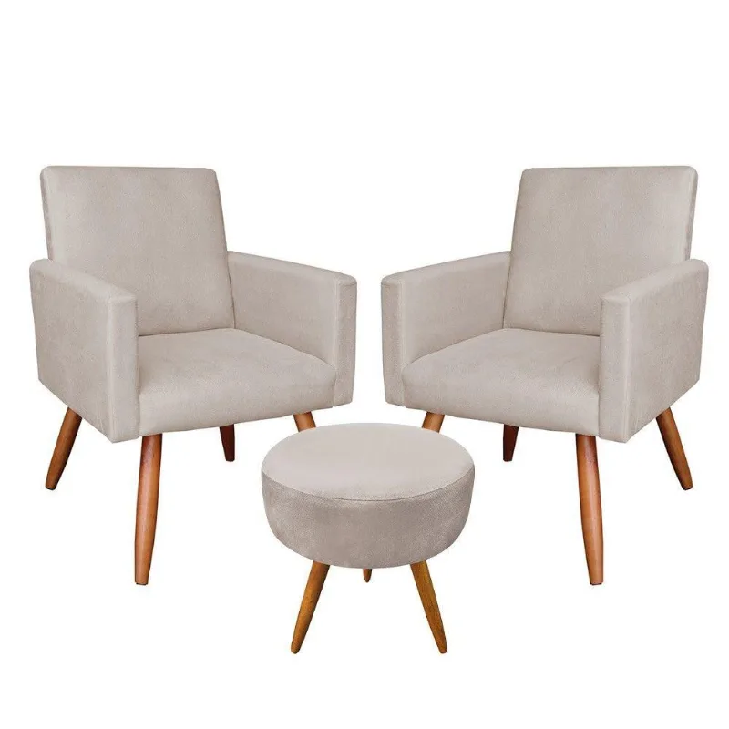 Kit 02 Poltronas 01 Puff Larissa Bege