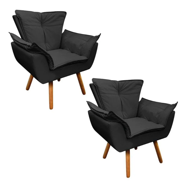 Kit 02 Poltronas Opala Corino Castanho Preto