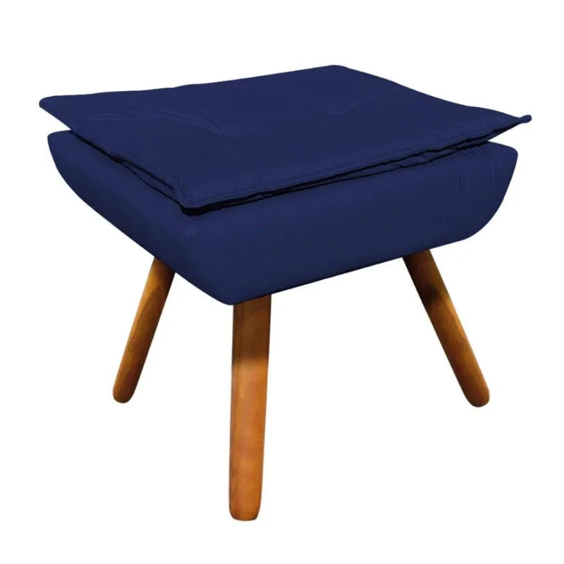 Puff Decorativo Opala Corino Pés Palito Castanho Azul