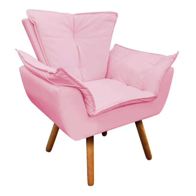 Poltrona Opala Corino Rosa Bebê Pés Palito Castanho D´rossi