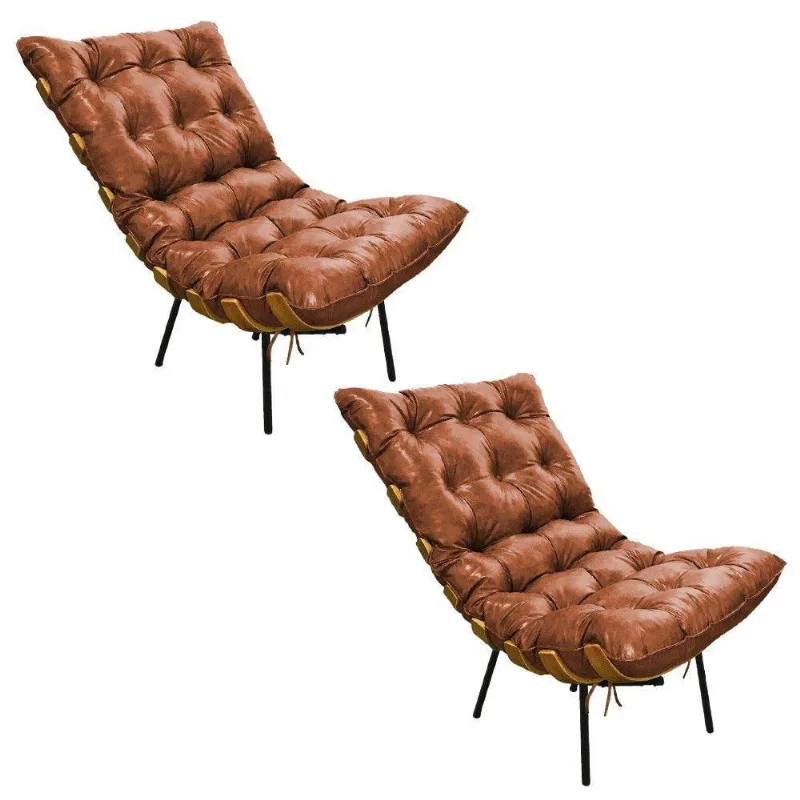 Kit 02 Poltronas Costela Corano Base de Metal D´rossi Nozes