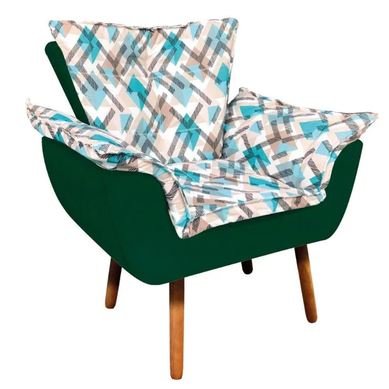 Poltrona Opala Composê Suede Verde com Traçado Azul D´rossi