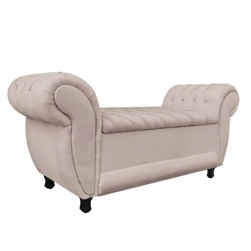 Recamier Baú Londres 120CM Casal Suede Madeira Bege D'Rossi