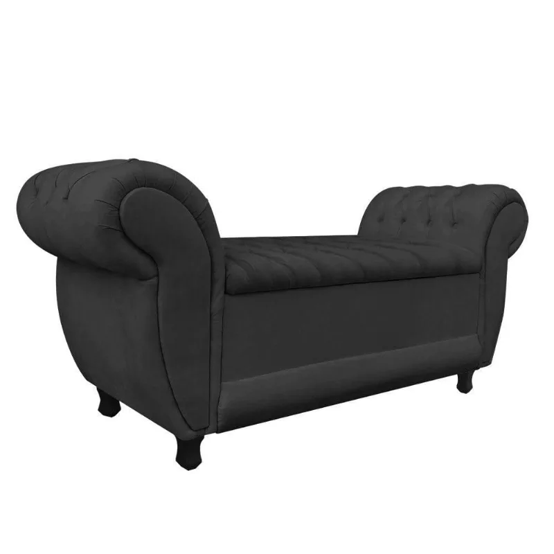 Recamier Baú Londres 120CM Suede Madeira Preto MV Estofados