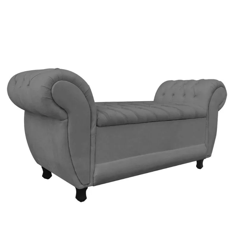 Recamier Baú Londres 120CM Suede Madeira Grafite MV Estofados