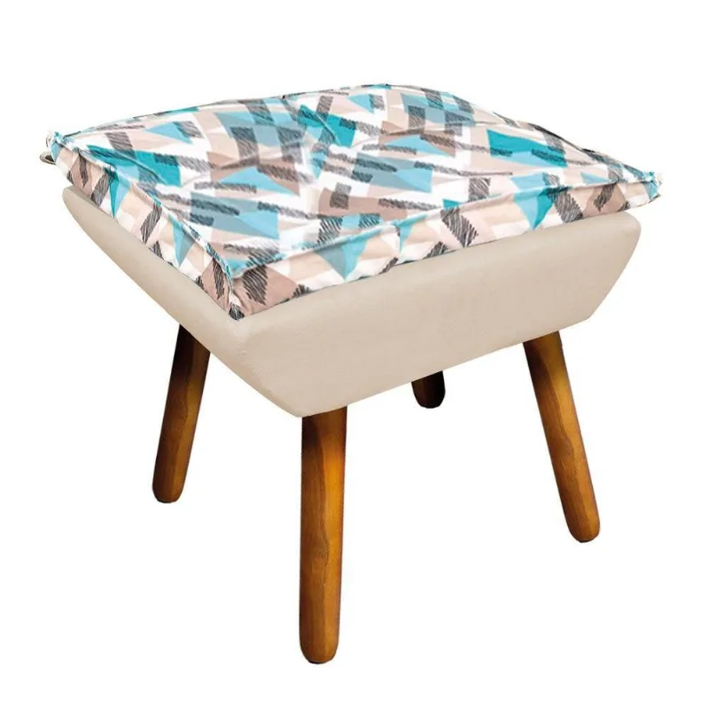Puff Opala Composê Suede Bege Azul D33 Castanho