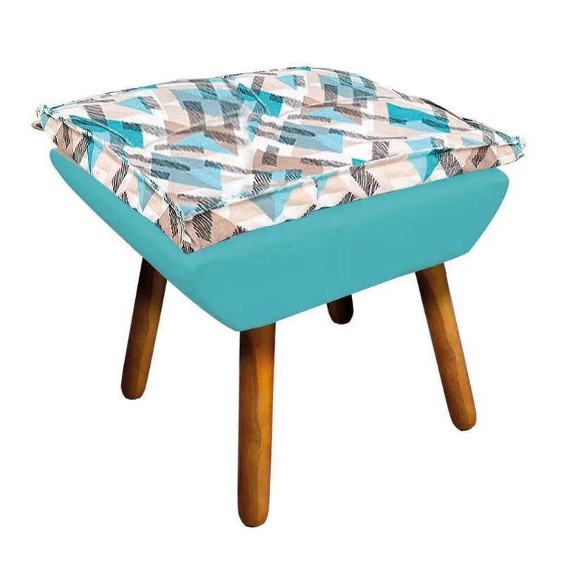 Puff Opala Composê Suede Azul Turquesa Azul D33 Castanho
