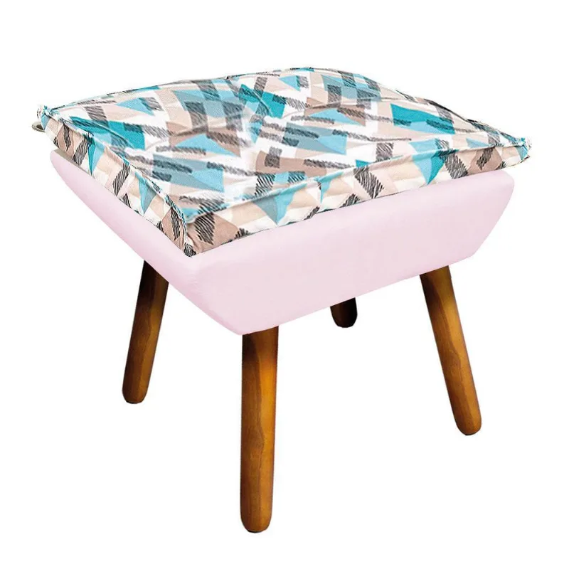 Puff Opala Composê Suede Rosa Bebê Azul D33 Castanho