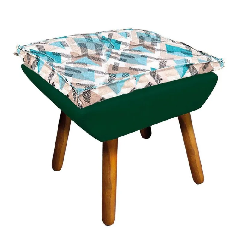 Puff Opala Composê Suede Verde Azul D33 Castanho