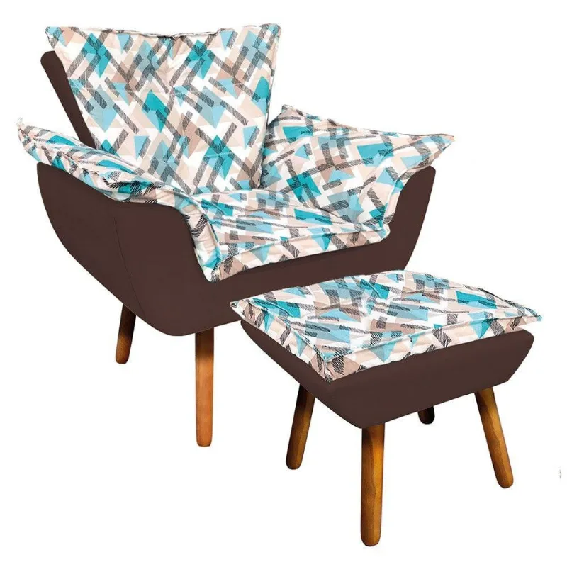 Kit Poltrona e Puff Opala Composê Suede Marrom - Drossi