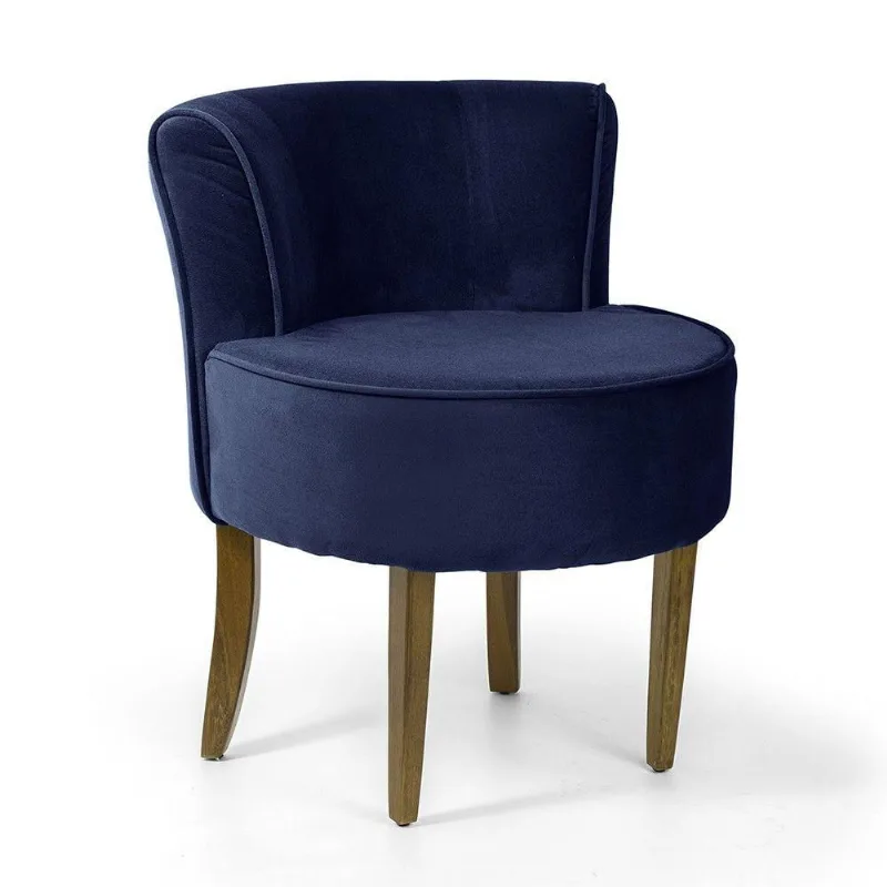 Poltrona Olivia Veludo Azul Oxford Base de Madeira D'Ross