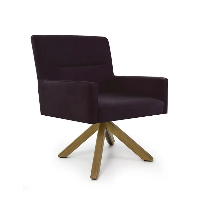 Poltrona Ana Veludo Roxo Grape Base Giratória Madeira