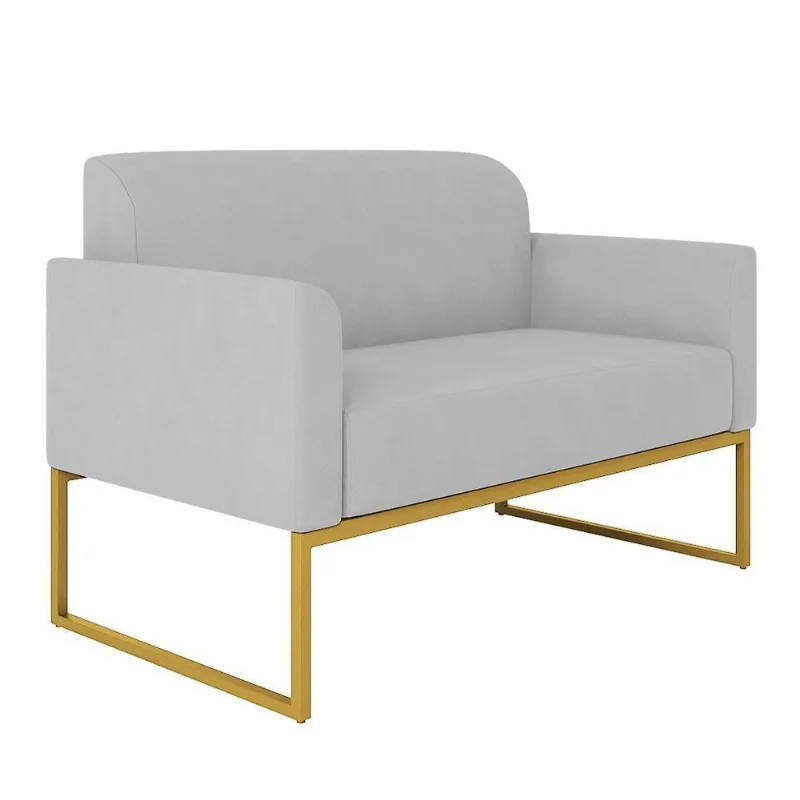 Namoradeira Marisa Cinza Base Industrial Metálica Dourado