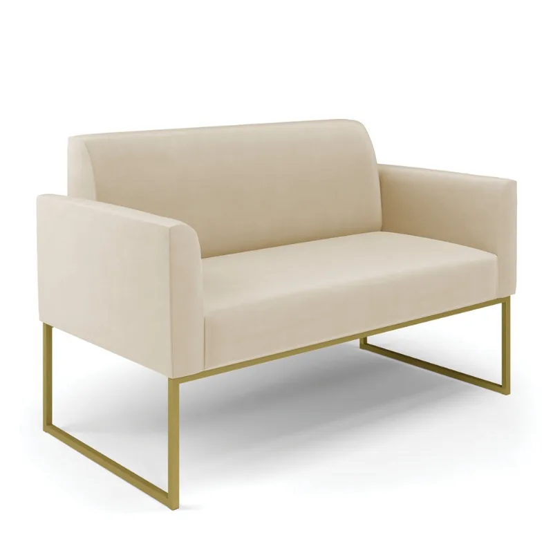 Sofá Namoradeira Base Industrial Dourado Marisa Suede D03 - D?Rossi Bege