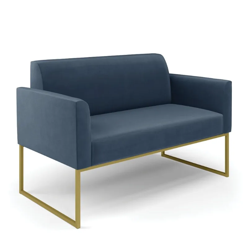 Sofá Namoradeira Base Industrial Dourado Marisa Suede D03 - D?Rossi Azul Marinho