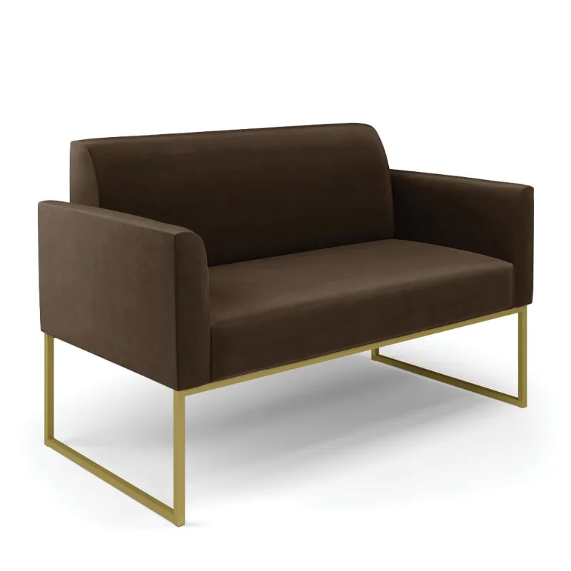 Sofá Namoradeira Base Industrial Dourado Marisa Suede D03 - D?Rossi Marrom