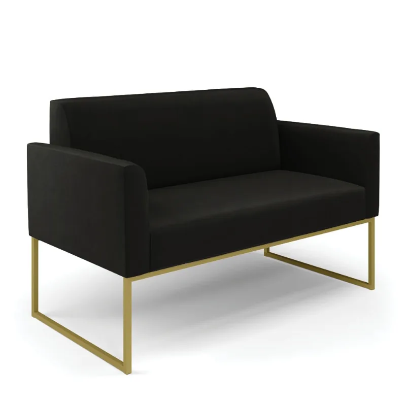 Sofá Namoradeira Base Industrial Dourado Marisa Suede D03 - D?Rossi Preto