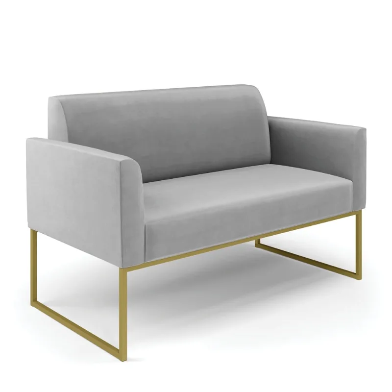Sofá Namoradeira Base Industrial Dourado Marisa Suede D03 - D?Rossi Cinza