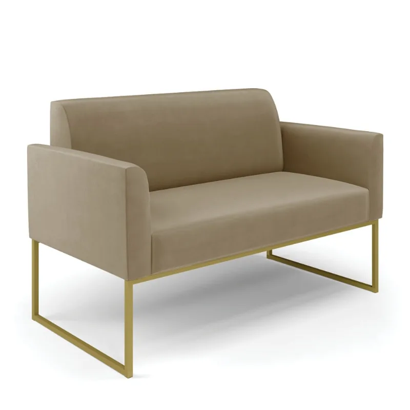 Sofá Namoradeira Base Industrial Dourado Marisa Suede D03 - D?Rossi Marrom Rato