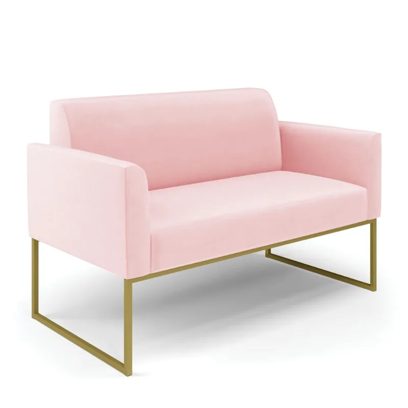 Sofá Namoradeira Base Industrial Dourado Marisa Suede D03 - D?Rossi Rosa Bebê